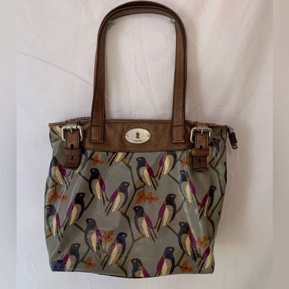 Fossil Handbags - vintage Fossil Key-Per shoulder bag, bird pattern, leather trim